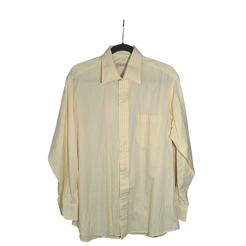 Burberry London Men's 16R Yellow & White Plaid Long Sleeve Cotton Dress Shirt